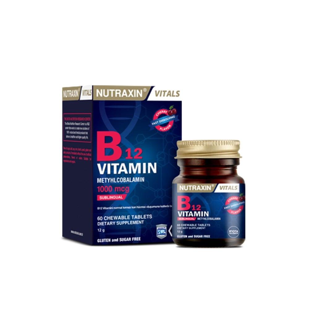 Nutraxin Vitamin B12 Supplement 1000 mcg - Methylcobalamin Sublingual Tablets for Vegans & Vegetarians, 60 Count