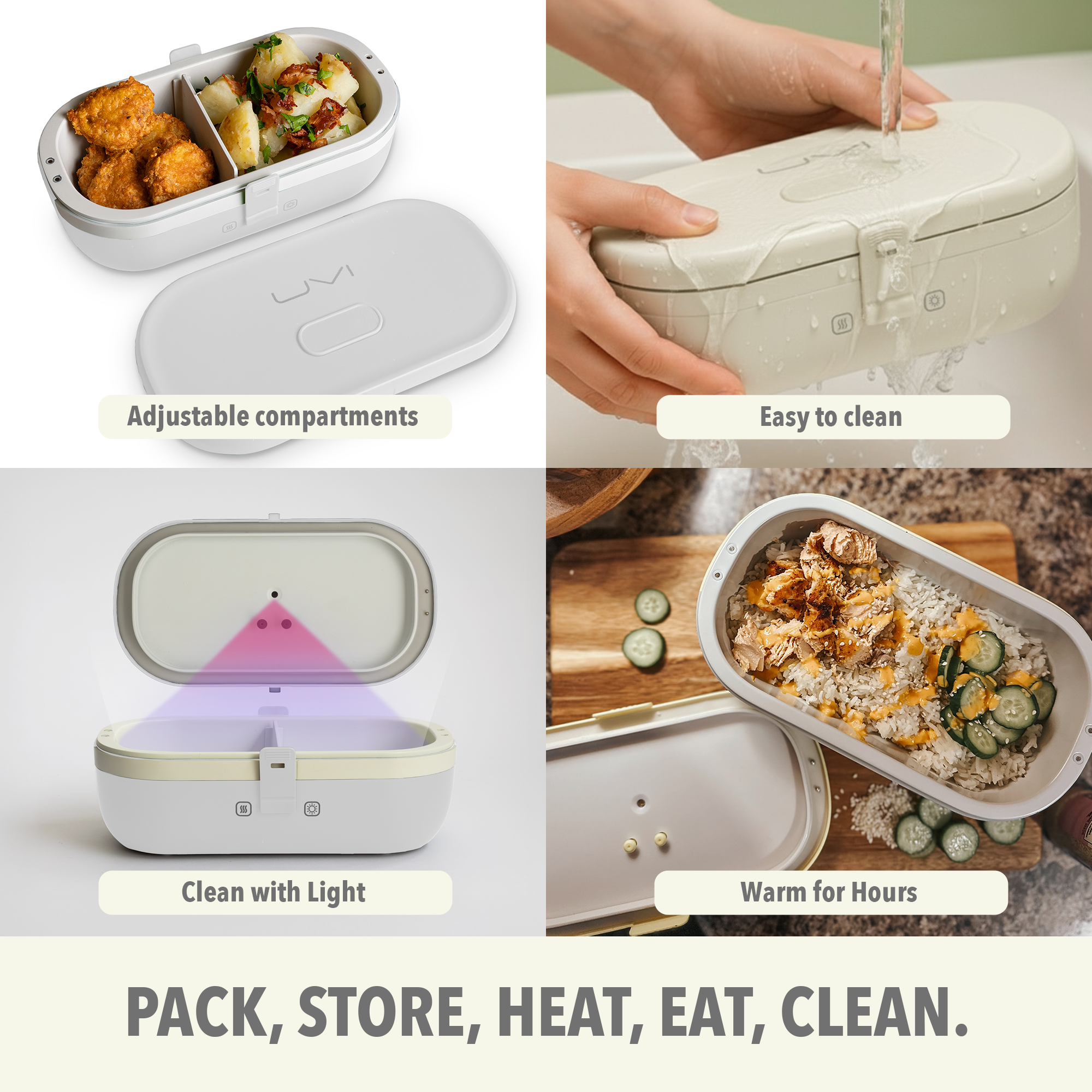Self-Heating Lunch Box With USB-C Cord and UV LIGHT SANITIZER – Fritaire, view 6