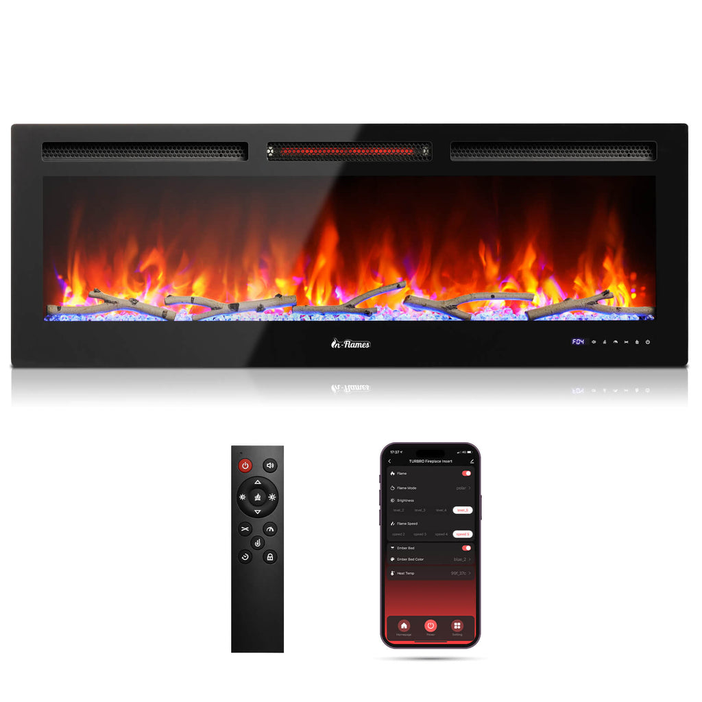 In Flames INF50W-3D WiFi Smart Wall Mounted Electric Fireplace - Tempered Glass – TURBRO