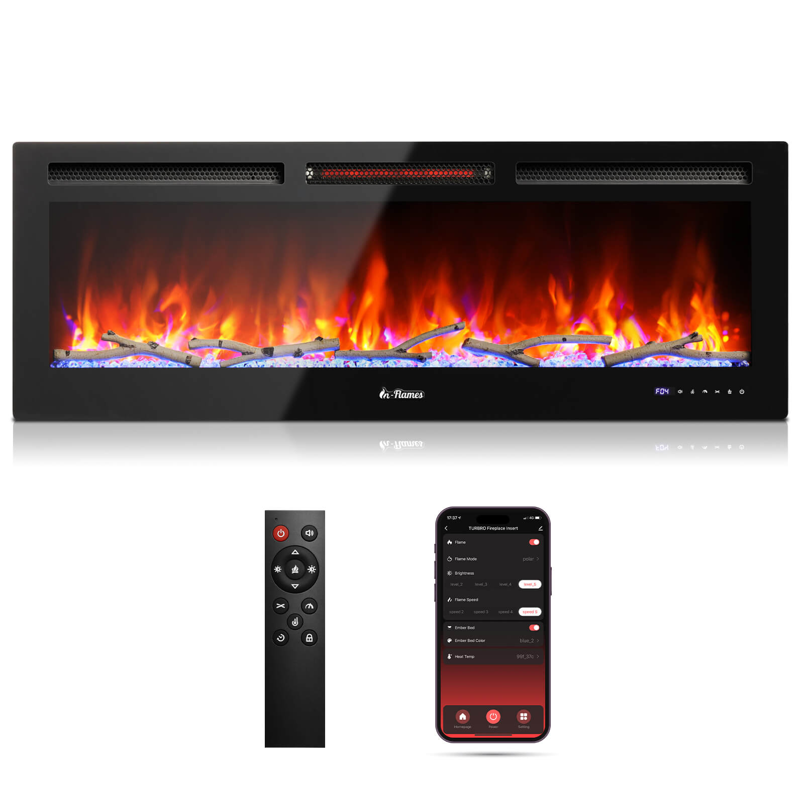 In Flames INF50W-3D WiFi Smart Wall Mounted Electric Fireplace - Tempered Glass – TURBRO