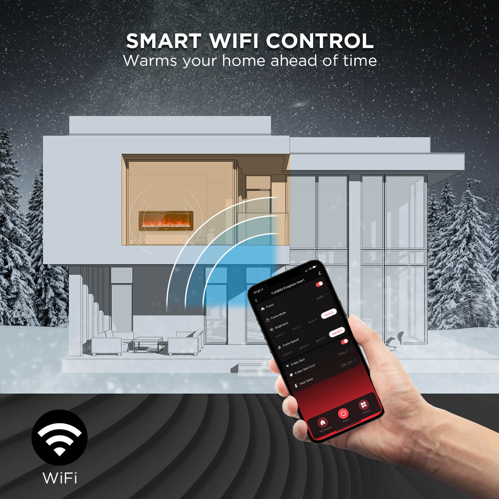 In Flames INF50W-3D WiFi Smart Wall Mounted Electric Fireplace - Tempered Glass – TURBRO, view 2