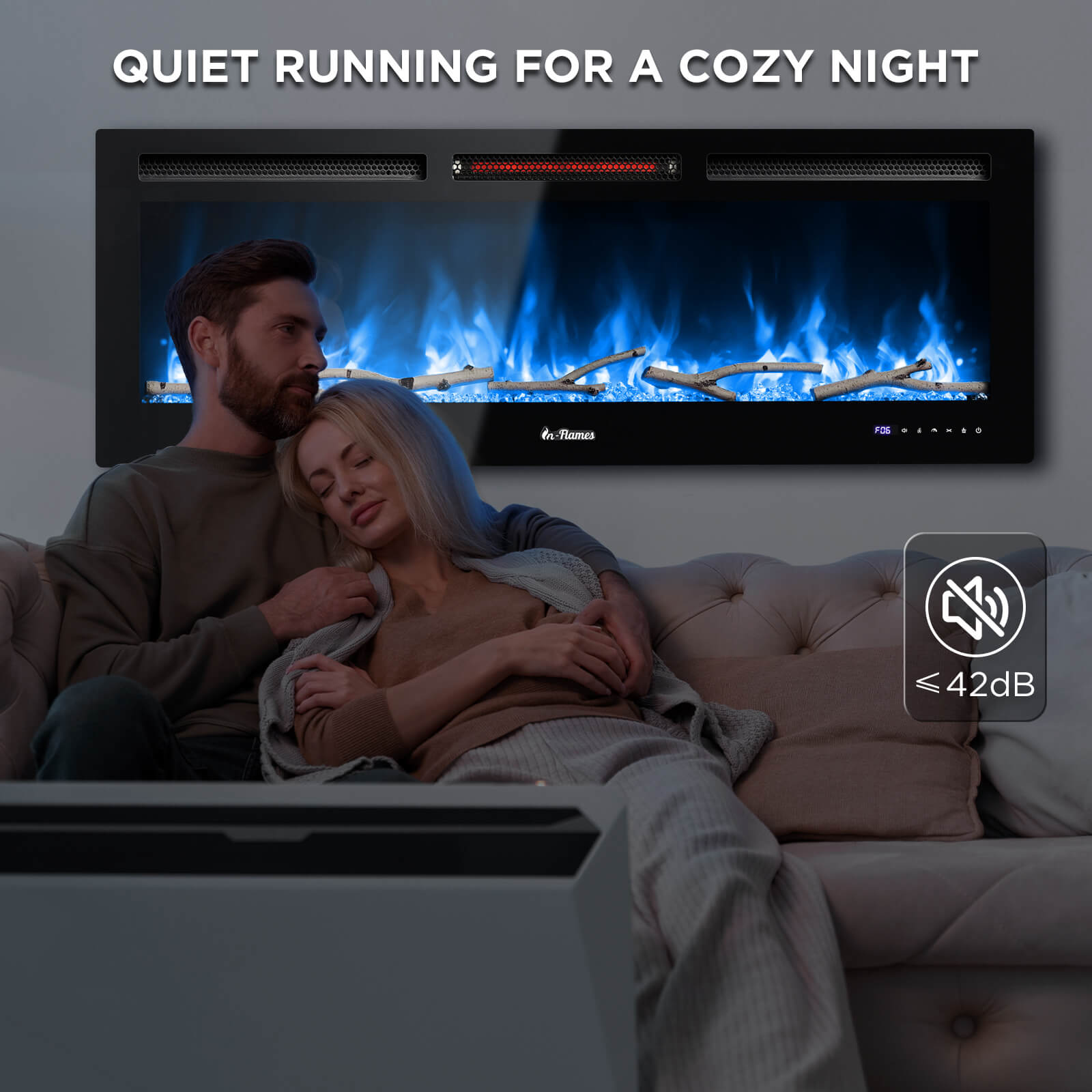 In Flames INF50W-3D WiFi Smart Wall Mounted Electric Fireplace - Tempered Glass – TURBRO, view 5