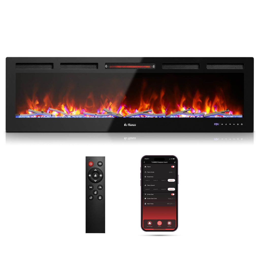 In Flames INF60W-3D WiFi Smart Wall Mounted Electric Fireplace - Tempered Glass – TURBRO