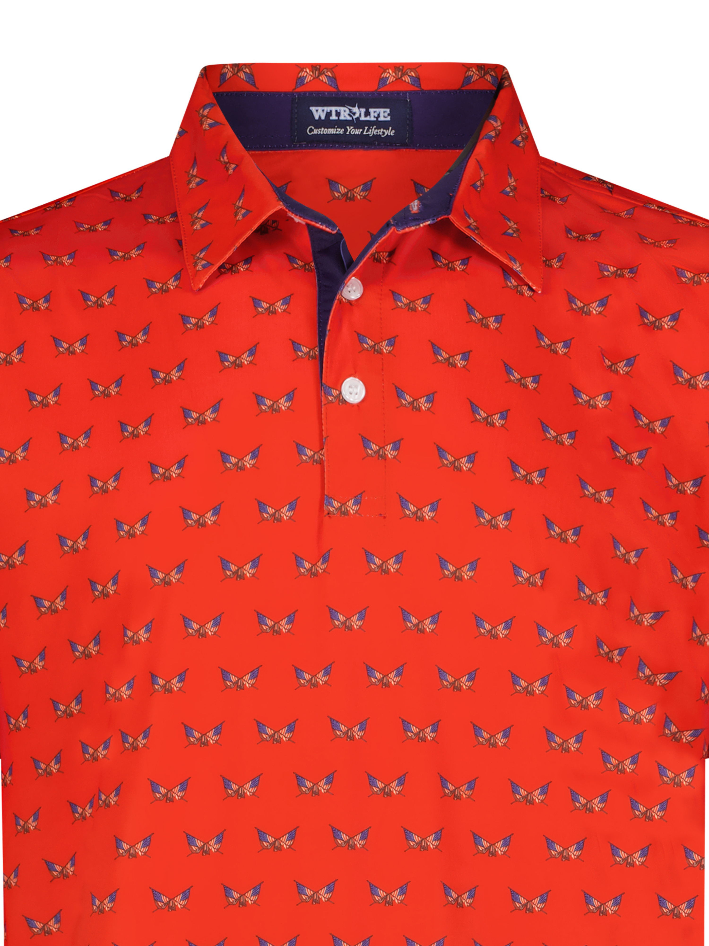 White Water Life Independence Polos — White Water Life branding close-up