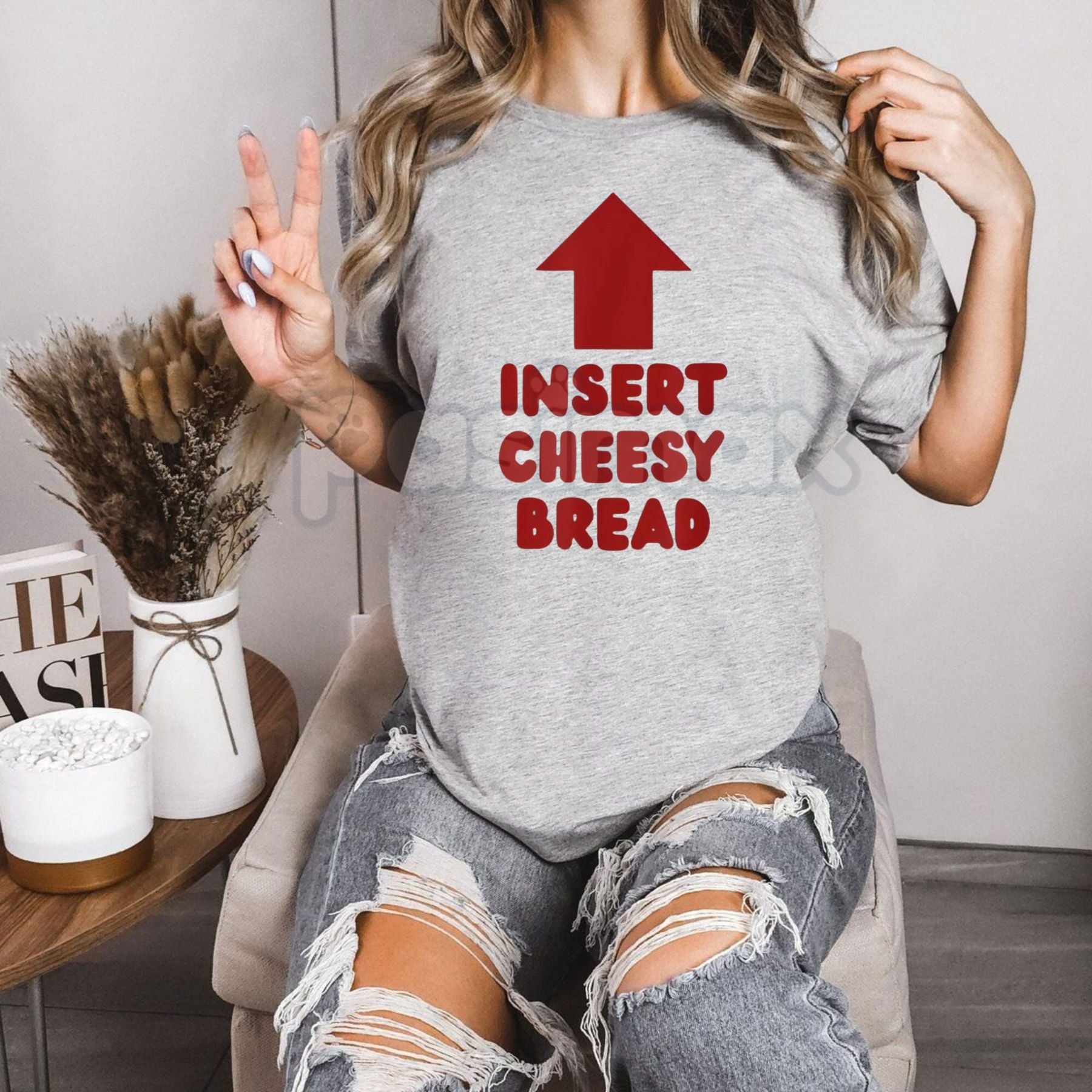 Pasimax "Insert Cheesy Bread" Pointing Arrow T-Shirt - Funny Foodie Graphic Tee, Cheese Lover Humor Shirt, Gag Gift for Pizza