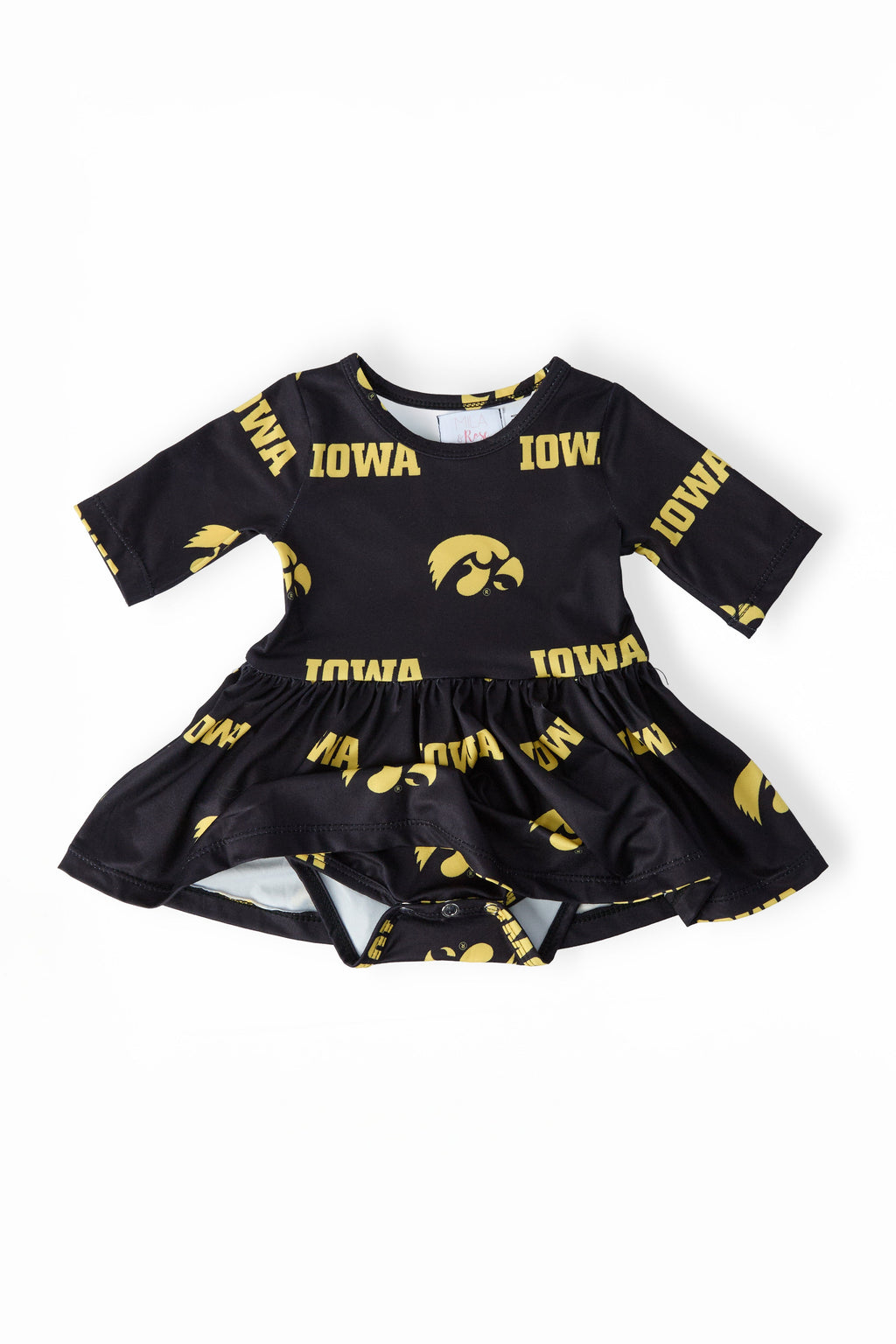 Mila & Rose ® Iowa Black Tigerhawk 3/4 Sleeve Twirl Bodysuit — detail close-up