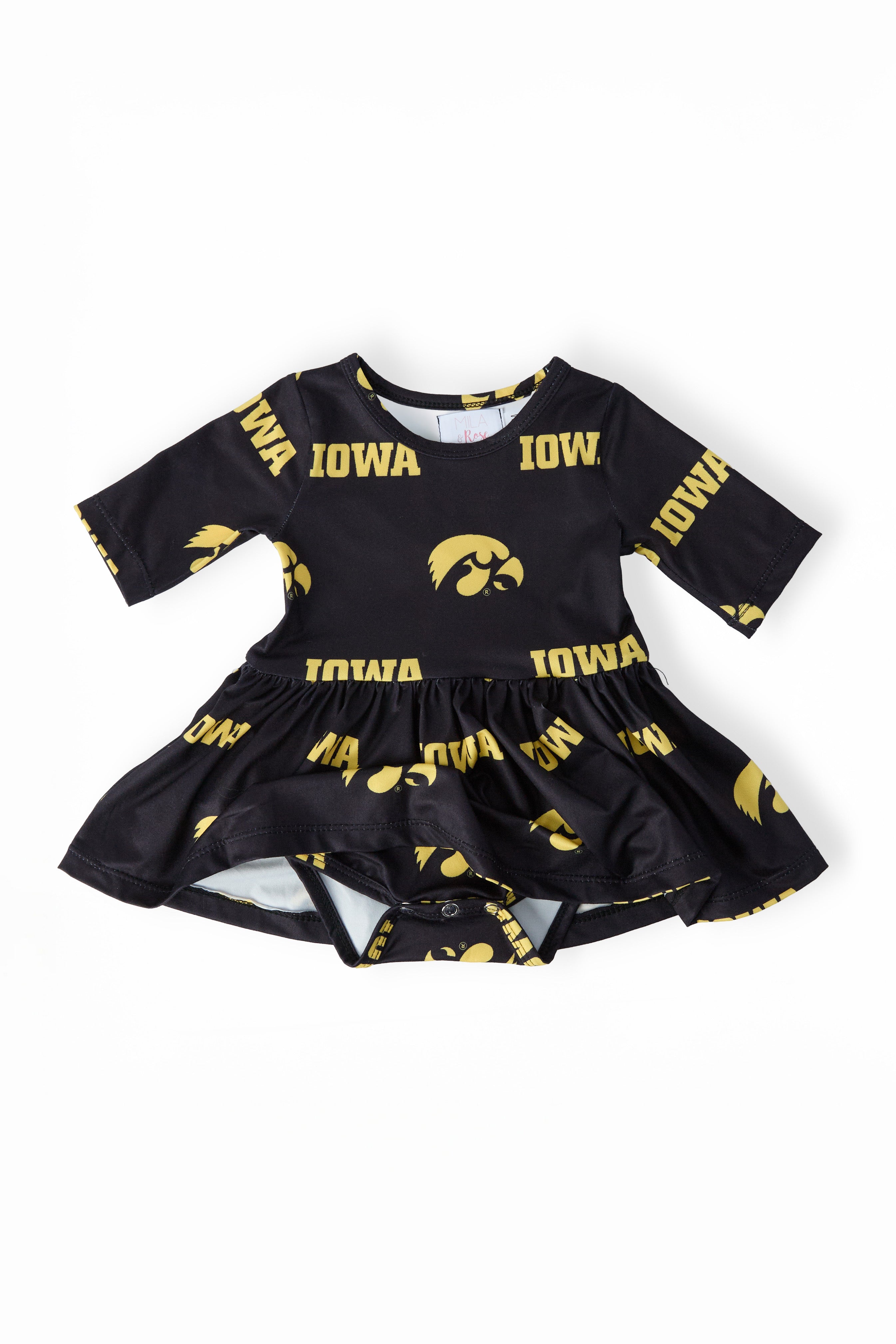 Mila & Rose ® Iowa Black Tigerhawk 3/4 Sleeve Twirl Bodysuit — detail close-up