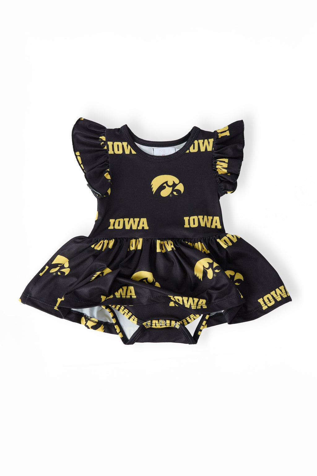 Mila & Rose ® Iowa Black Tigerhawk Flutter Twirl Bodysuit — detail close-up