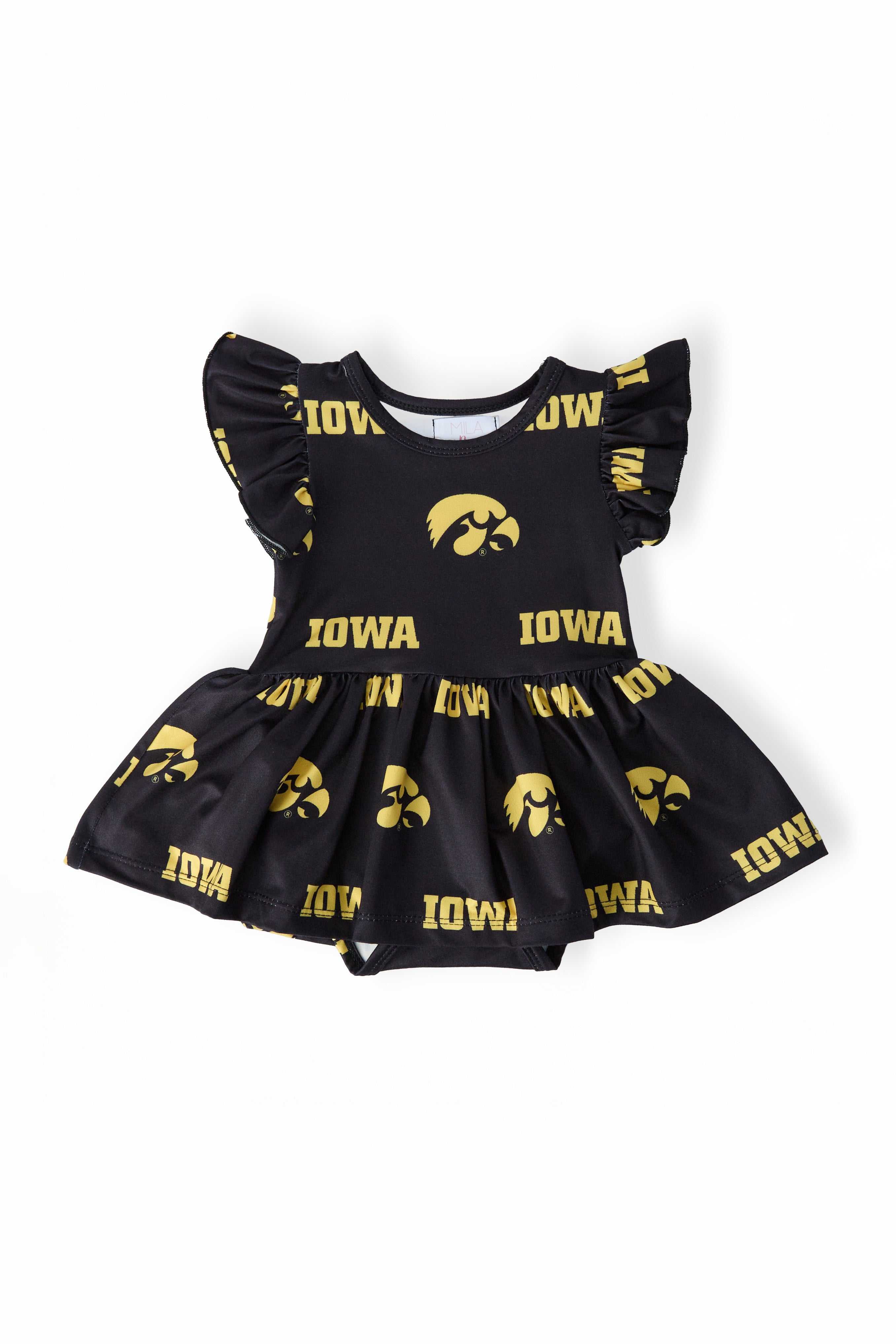 Mila & Rose ® Iowa Black Tigerhawk Flutter Twirl Bodysuit — main product shot