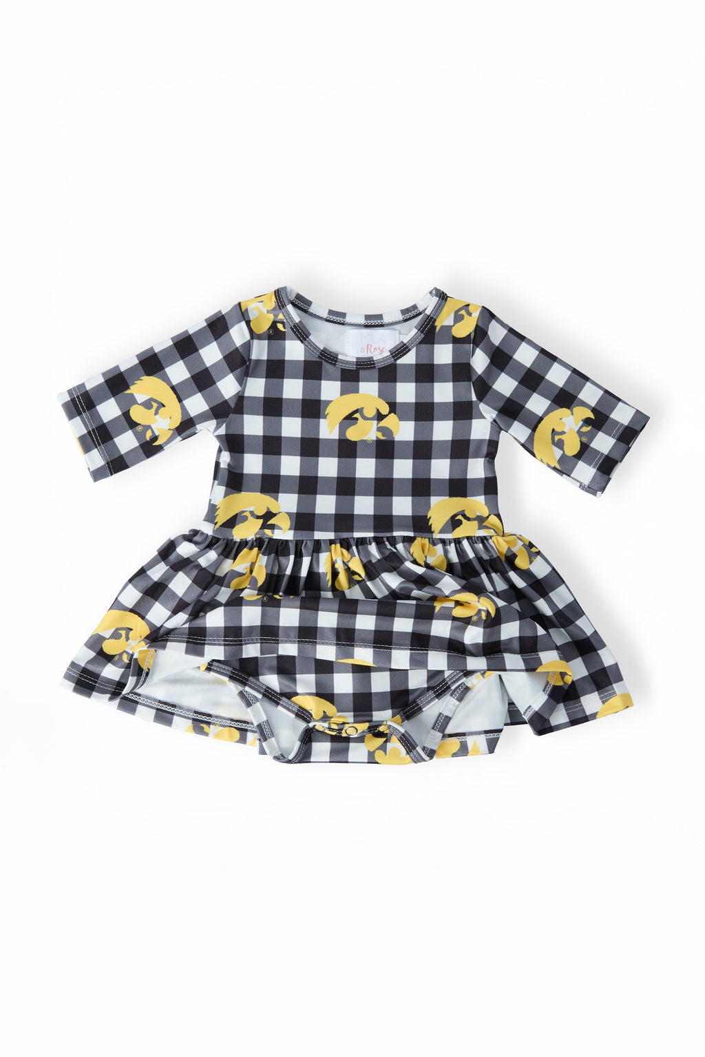 Mila & Rose ® Iowa Plaid Tigerhawk 3/4 Sleeve Twirl Bodysuit — detail close-up