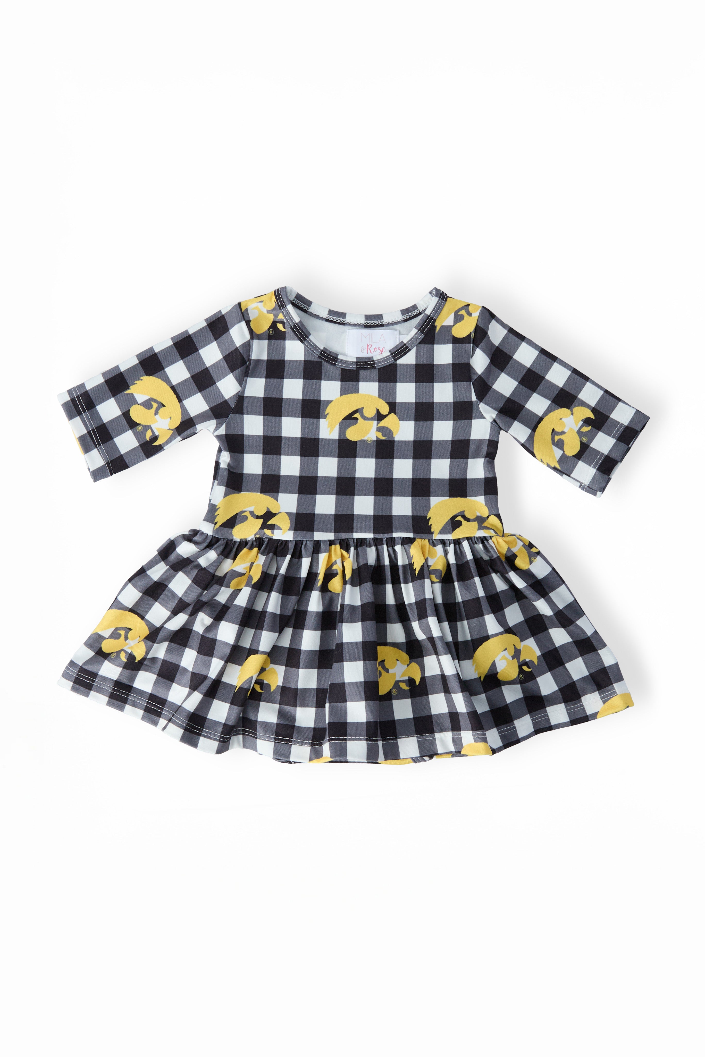Mila & Rose ® Iowa Plaid Tigerhawk 3/4 Sleeve Twirl Bodysuit — main product shot