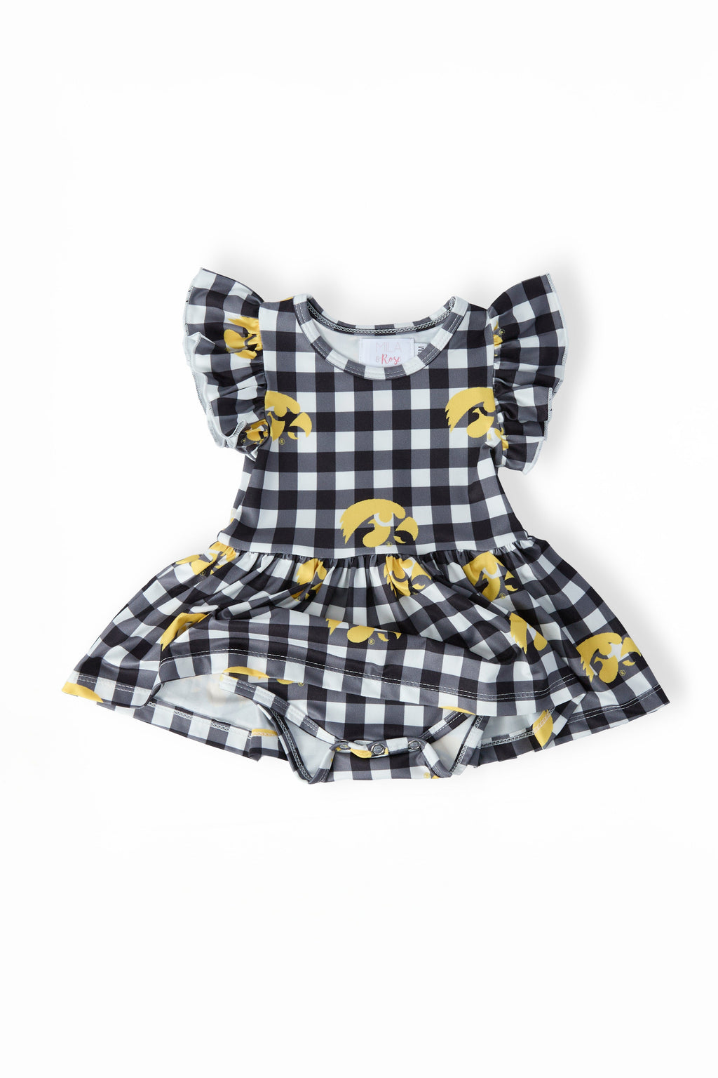 Mila & Rose ® Iowa Plaid Tigerhawk Flutter Twirl Bodysuit — detail close-up