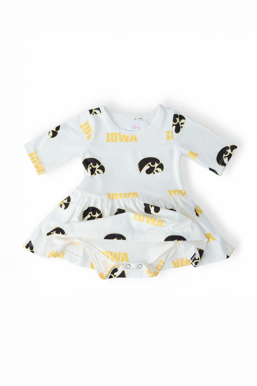 Mila & Rose ® Iowa White Tigerhawk 3/4 Sleeve Twirl Bodysuit — detail close-up