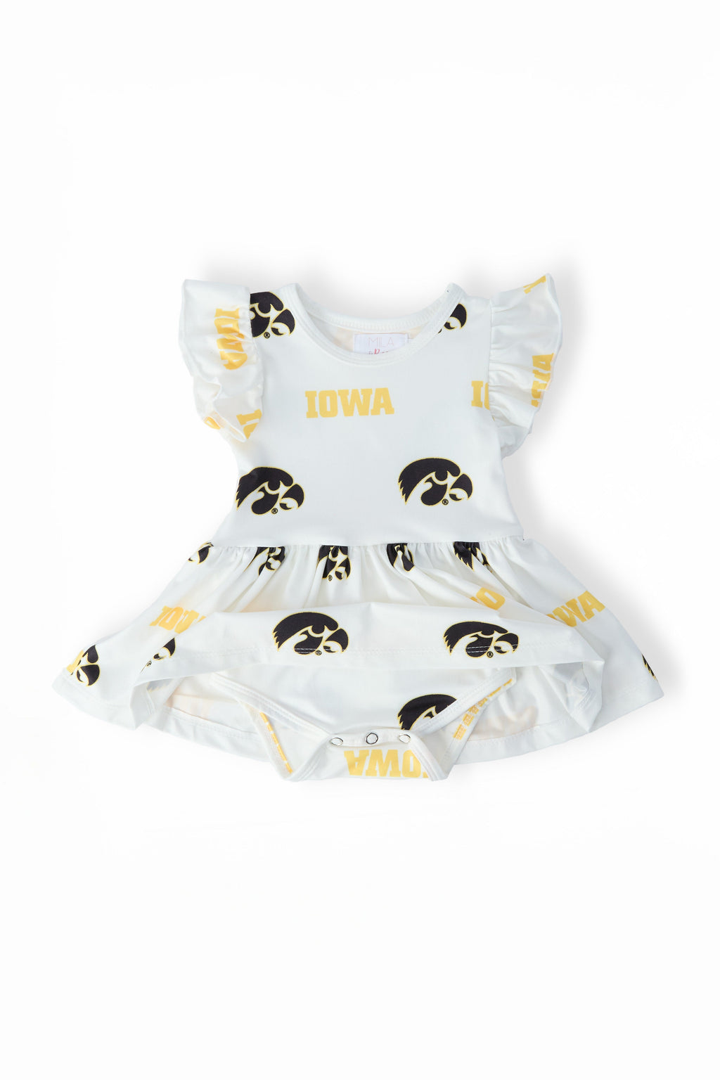Mila & Rose ® Iowa White Tigerhawk Flutter Twirl Bodysuit — detail close-up