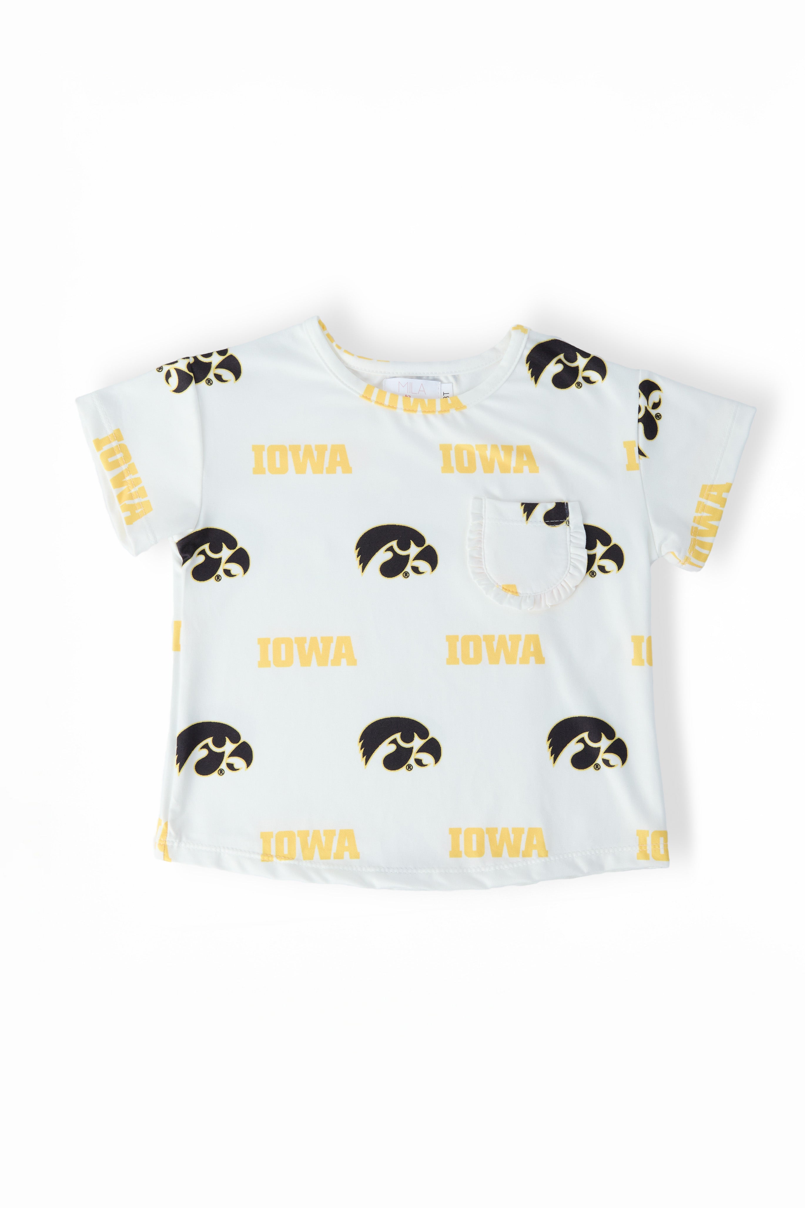 Mila & Rose ® Iowa White Tigerhawk Ruffle Pocket Tee — main product shot