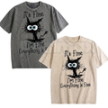 It’s Fine I’m Fine Everything Is Fine Cat T-Shirt – Funny Sarcastic Kitten Graphic Tee, Retro Washed Lightweight Cotton Kitty Mom Top