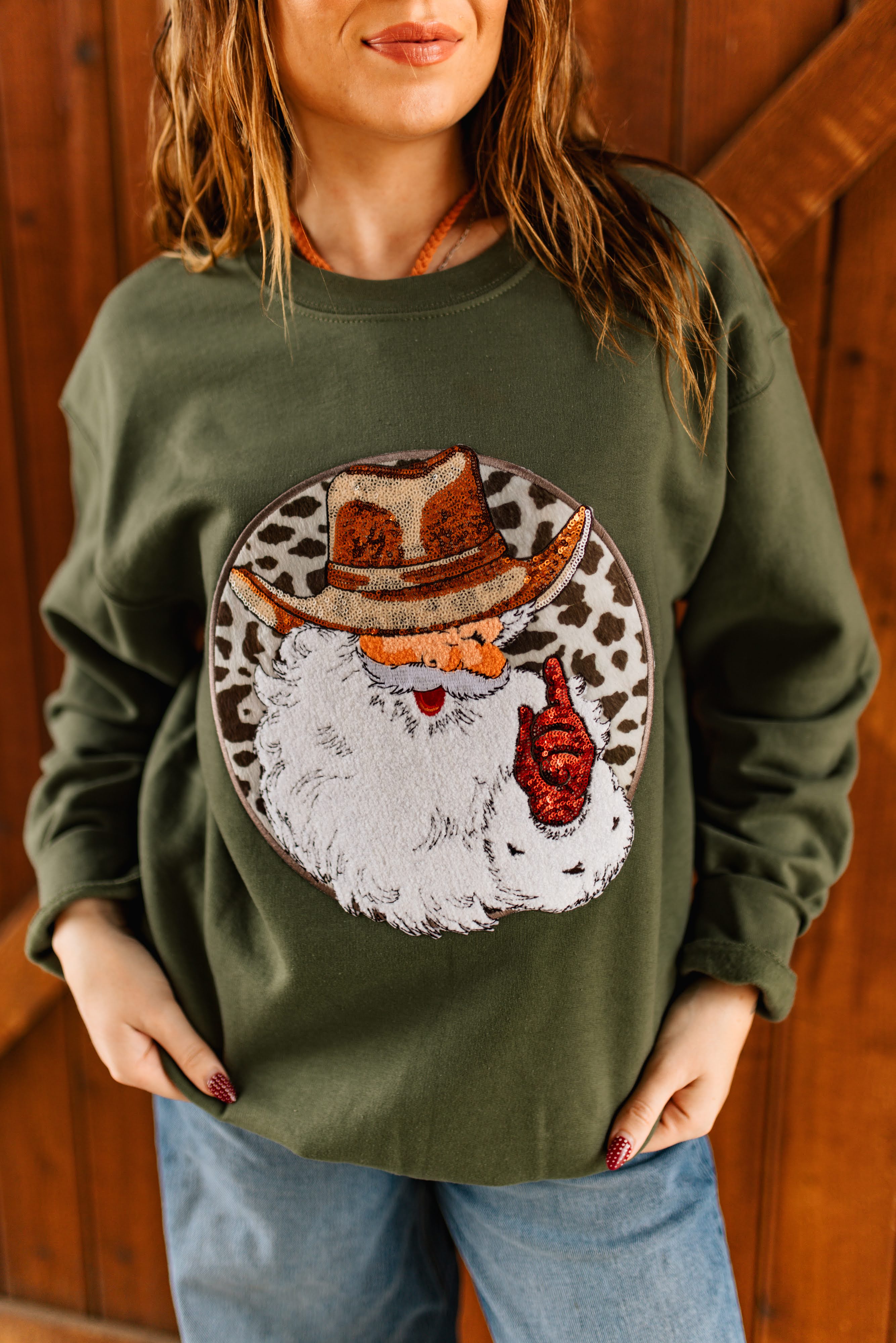 Wild Junkie Western Santa Sequin Patch Sweatshirt — main product shot