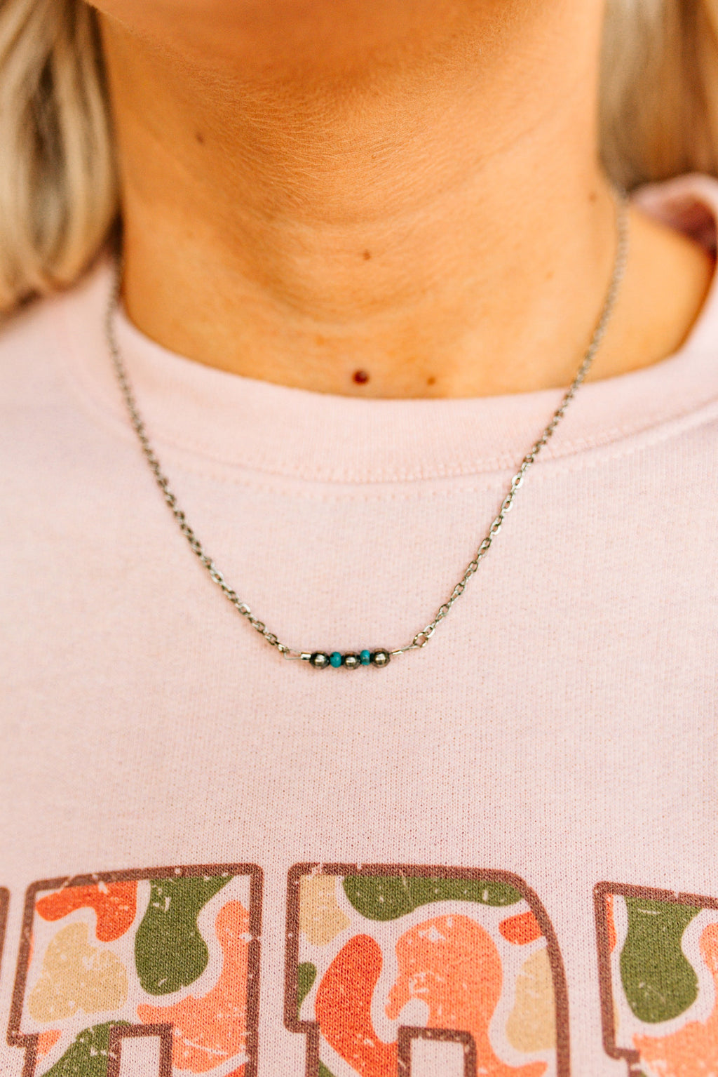 Wild Junkie Sterling Silver Beads with Turquoise Rondelle Necklace — detail close-up