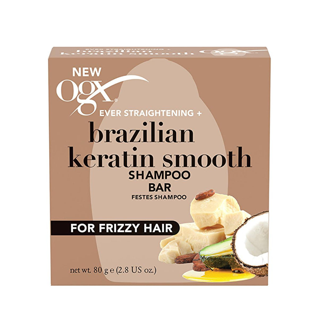 OGX Brazilian Keratin Therapy Solid Shampoo Bar: Smooth Frizzy & Curly Hair with Coconut Oil, Sulfate-Free, Plastic-Free - Equivalent to 700ml Liquid Shampoo