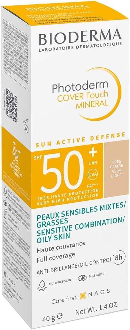 Bioderma Photoderm COVER Touch SPF50+ Very Light: High Protection Tinted Mineral Sunscreen for Sensitive Skin, Facial Sunscreen, 40gr