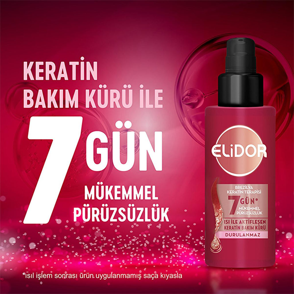 Elidor Brazilian Keratin Therapy Heat Activated Hair Treatment - Smooths Frizz, Repairs Damage, & Straightens - Keratin & Marula Oil Infused, 90ml