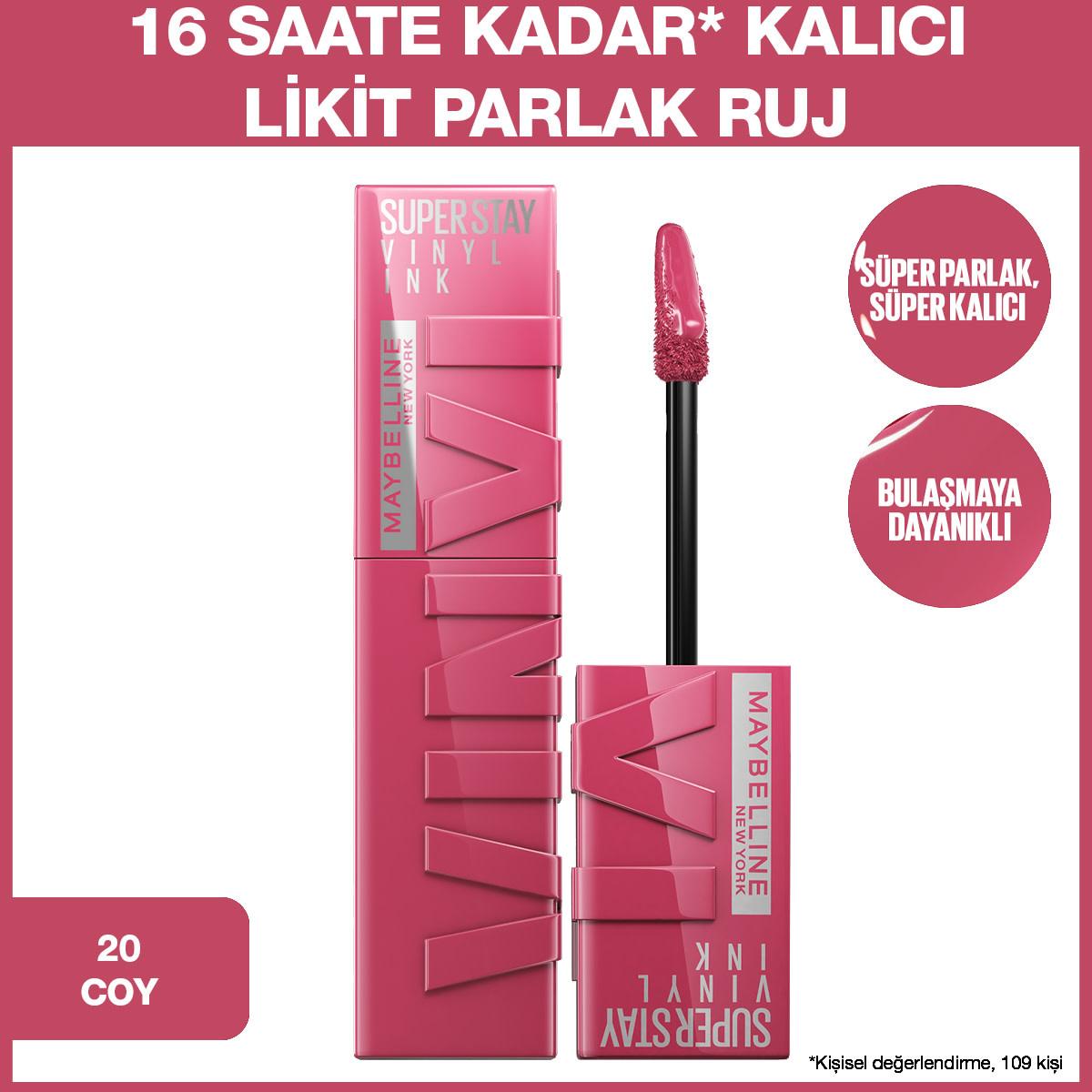 Maybelline New York Super Stay Vinyl Ink Long-Lasting Liquid Lipstick, High Shine Finish, Smudge-Resistant - 20 Coy