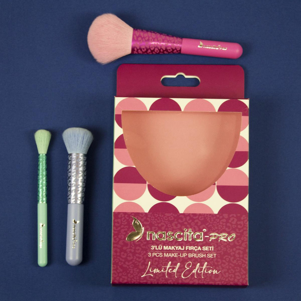 Nascita Professional 3-Piece Makeup Brush Set - Soft Natural-Synthetic Bristles for Flawless Application