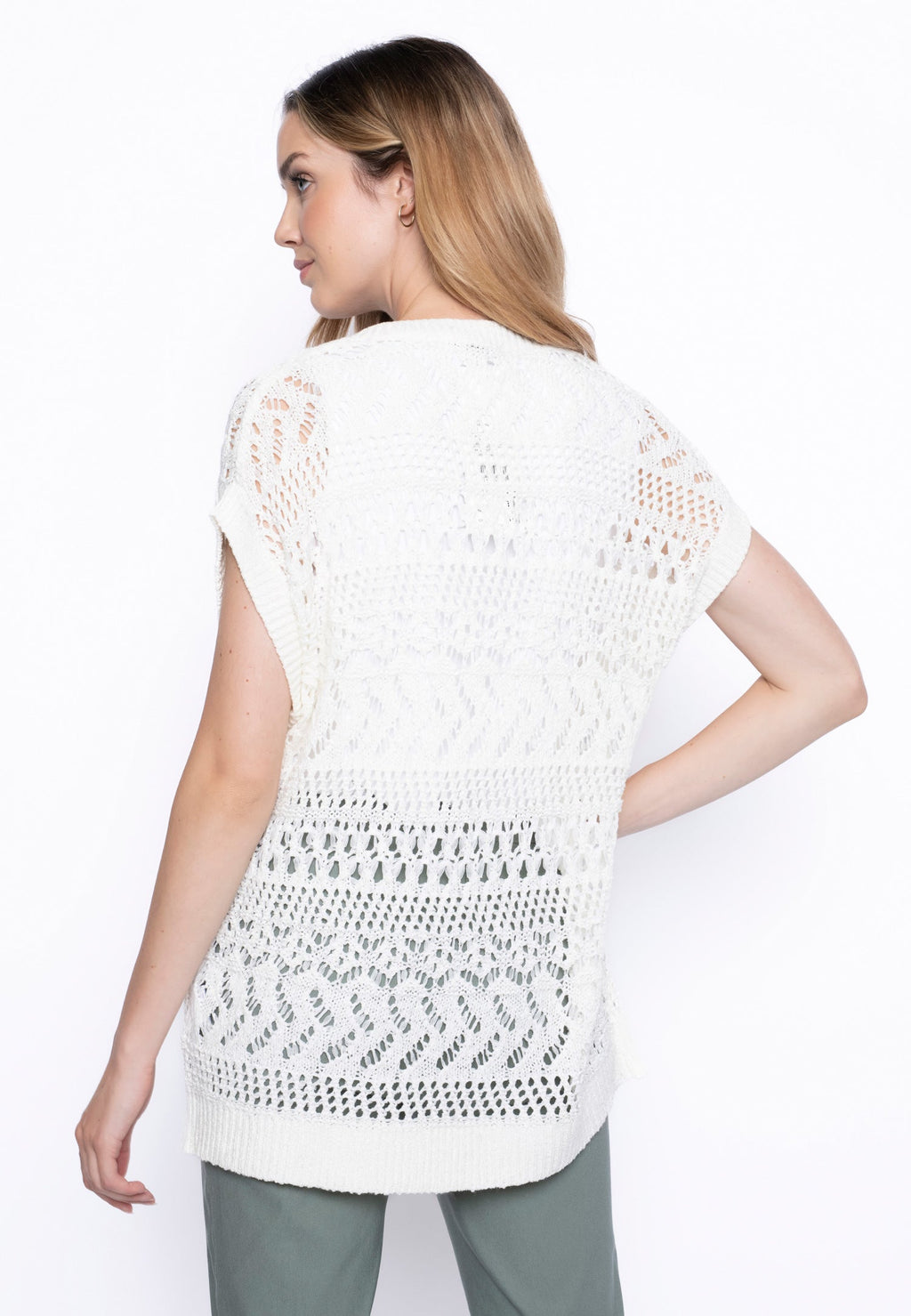 KADOU BOUTIQUE Open Knit V-Neck Top — lifestyle context