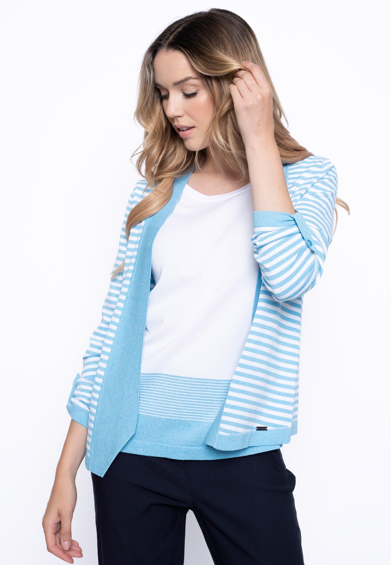 KADOU BOUTIQUE Open Front Stripe Jacket — side view