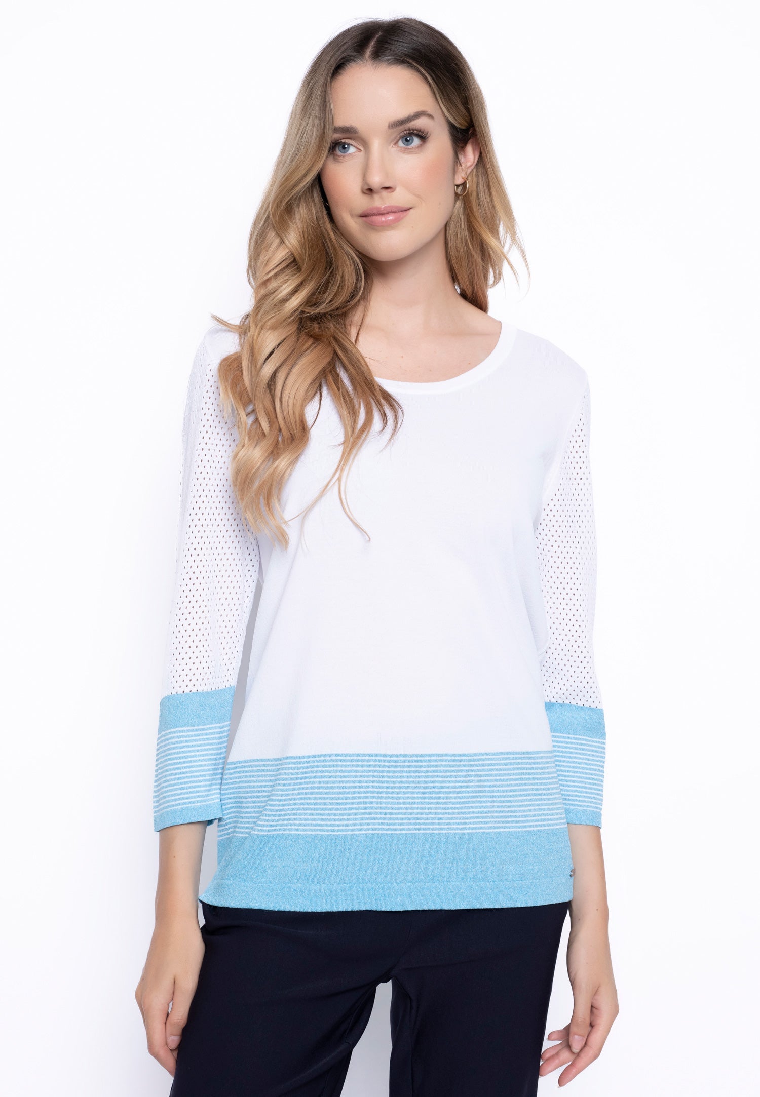 KADOU BOUTIQUE 3/4 Sleeve Knitted Stripe Top — main product shot