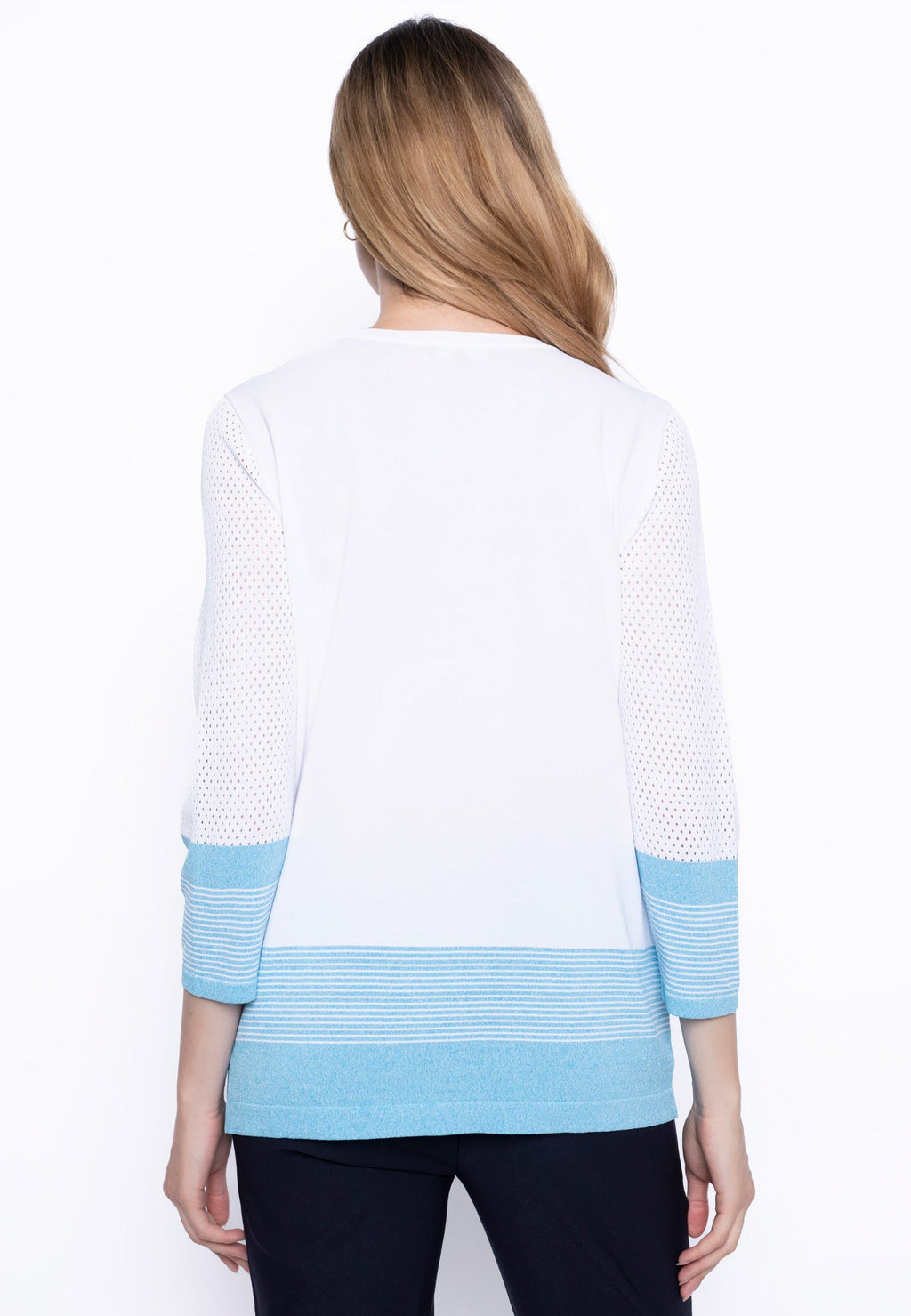 KADOU BOUTIQUE 3/4 Sleeve Knitted Stripe Top — detail close-up