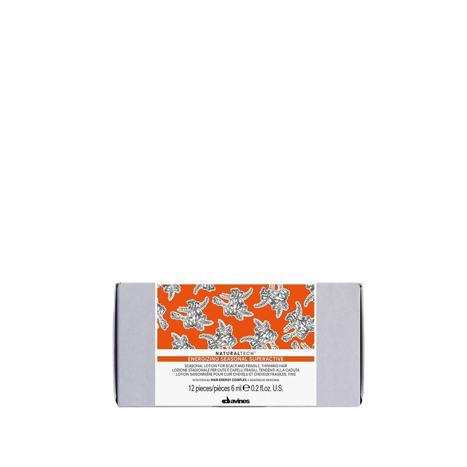 Davines NaturalTech Energizing Seasonal Superactive Anti-Hair Loss Lotion for Seasonal Hair Loss - 12x6ml