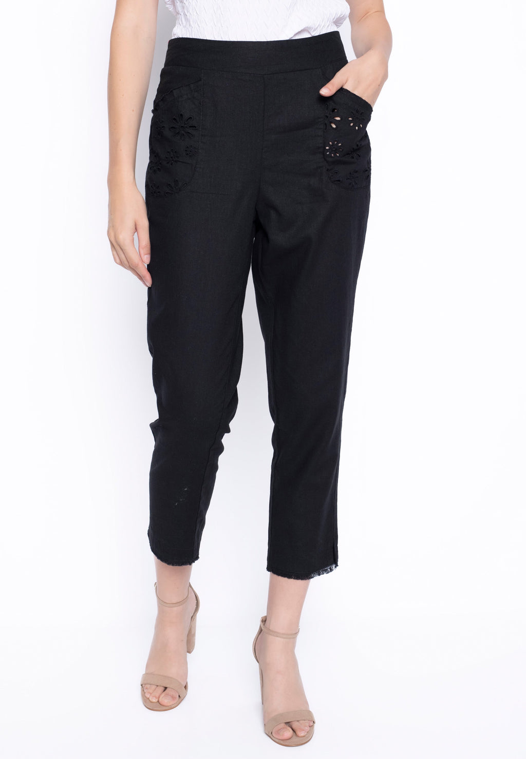 KADOU BOUTIQUE Eyelet Pull-On Straight Leg Pants by Picadilly — main product shot