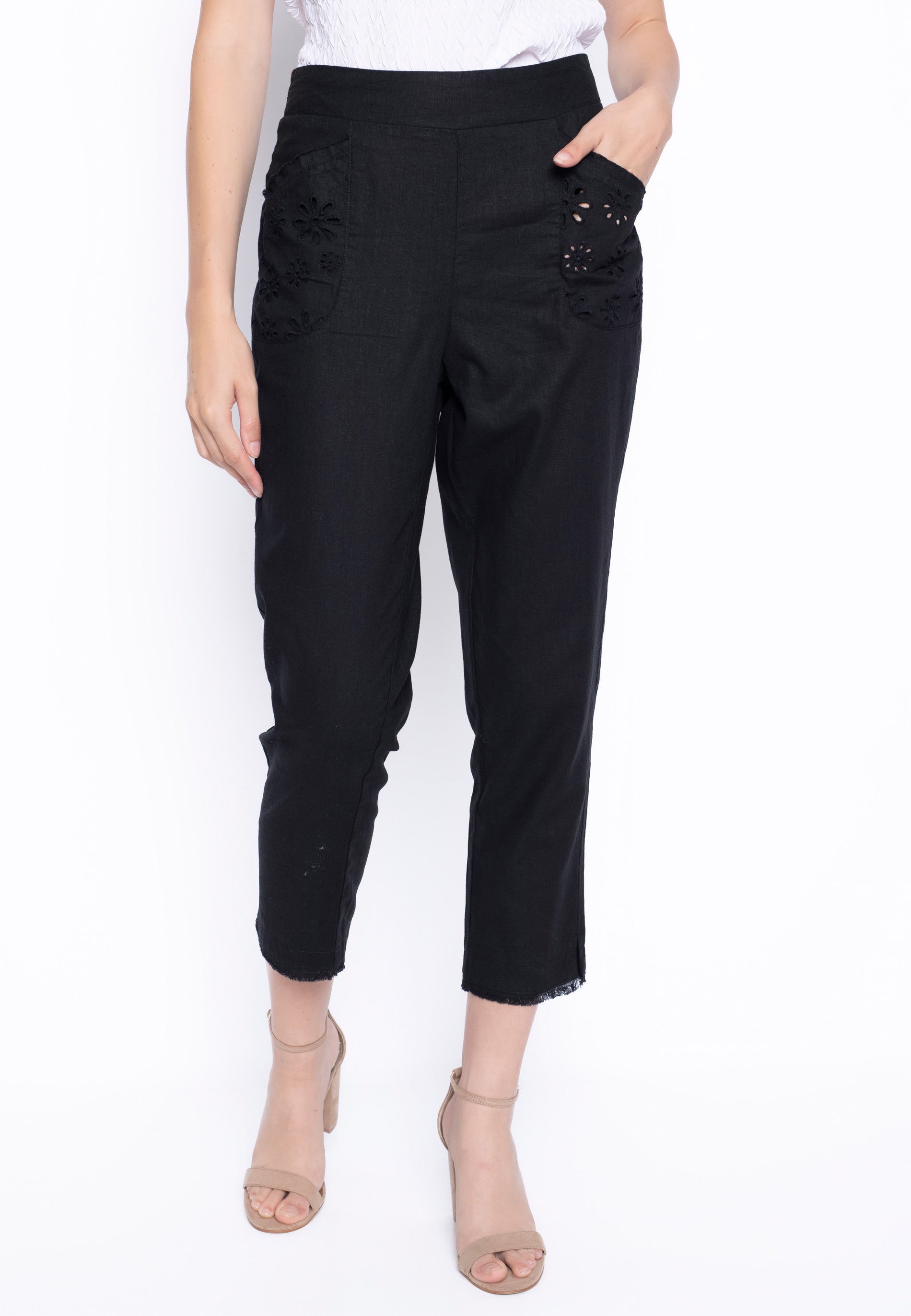 KADOU BOUTIQUE Eyelet Pull-On Straight Leg Pants by Picadilly — main product shot