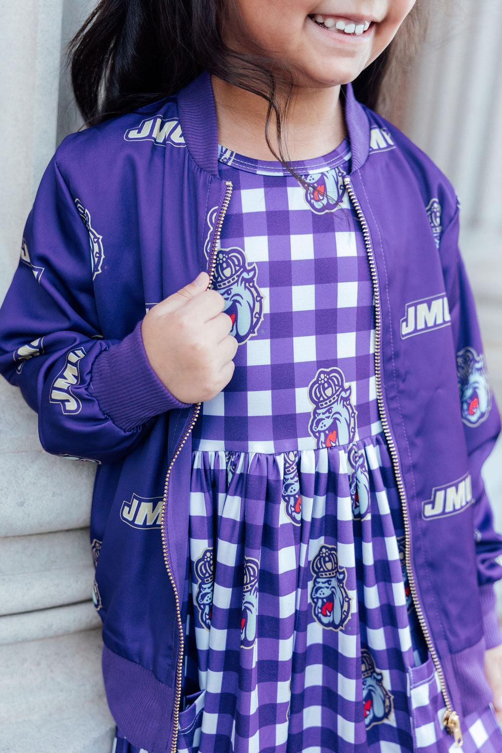 Mila & Rose ® JMU Plaid Duke Dog 3/4 Sleeve Pocket Twirl Dress — lifestyle context