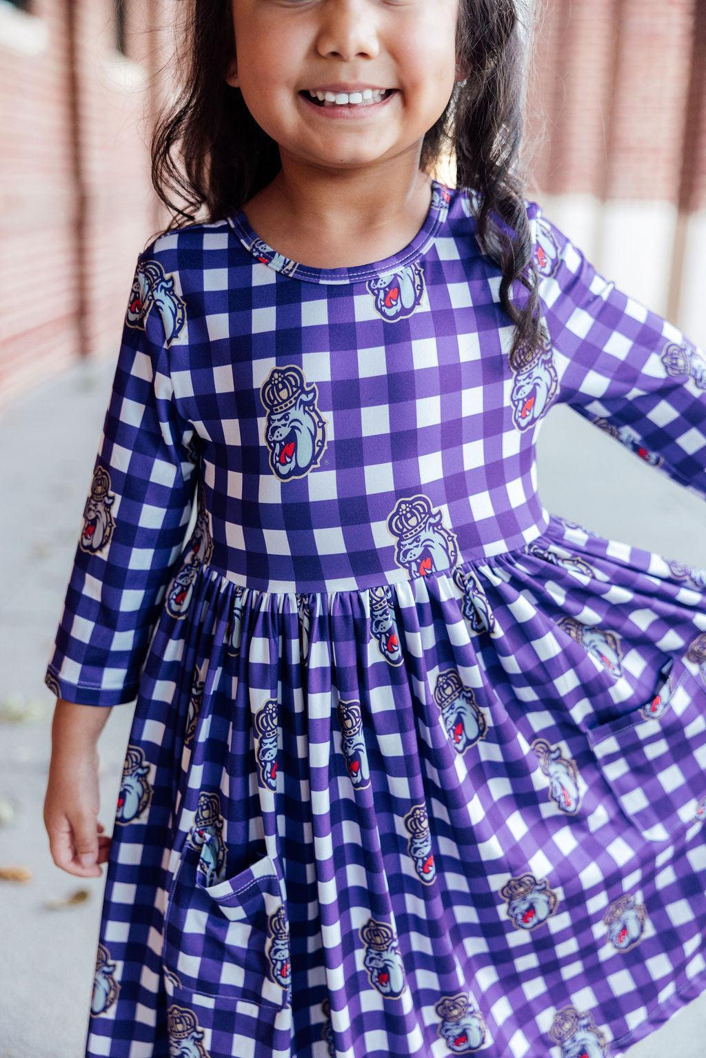 Mila & Rose ® JMU Plaid Duke Dog 3/4 Sleeve Pocket Twirl Dress — side view