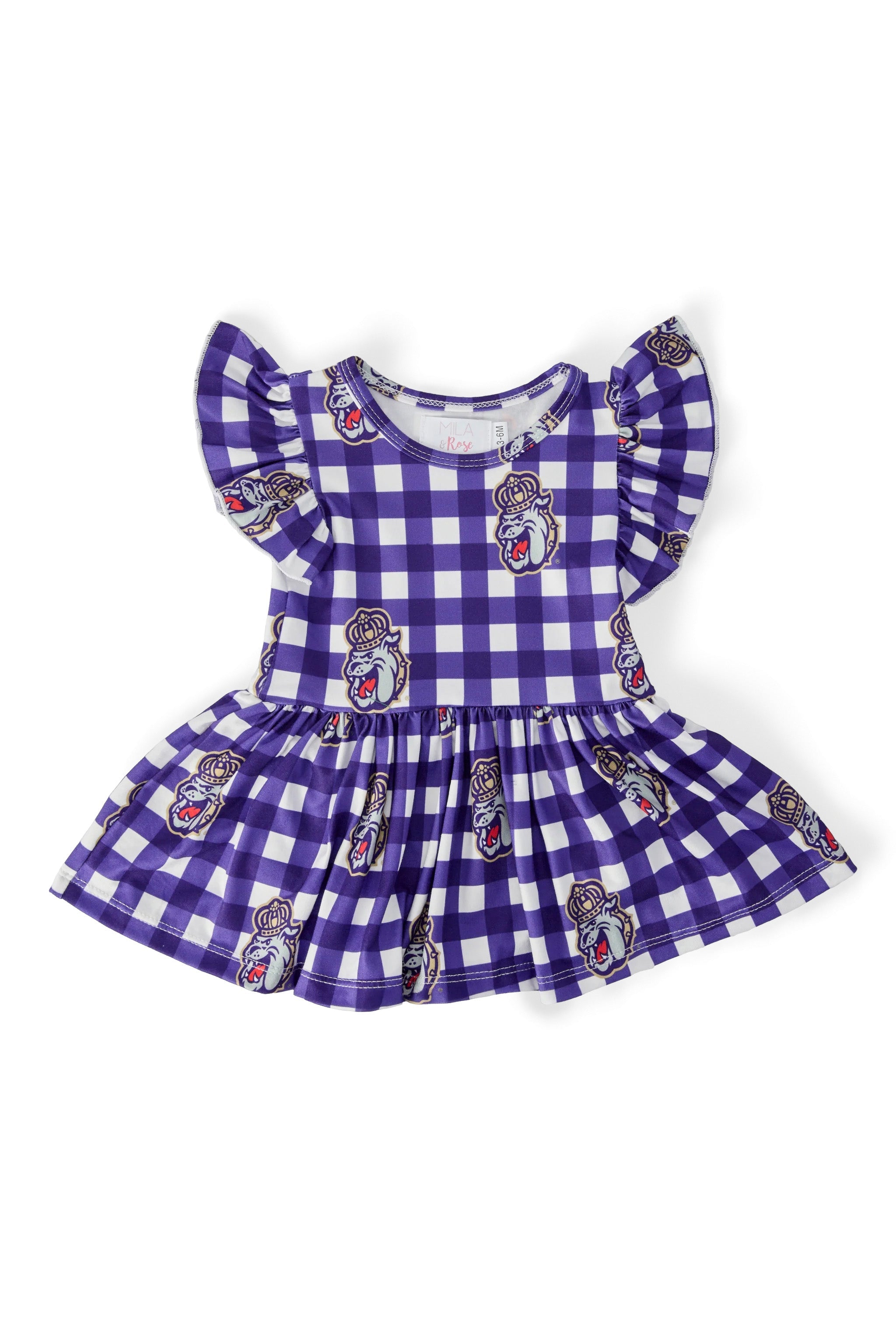 Mila & Rose ® JMU Plaid Duke Dog Flutter Twirl Bodysuit — main product shot