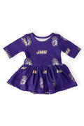 Mila & Rose ® JMU Purple Duke Dog 3/4 Sleeve Twirl Bodysuit — main product shot