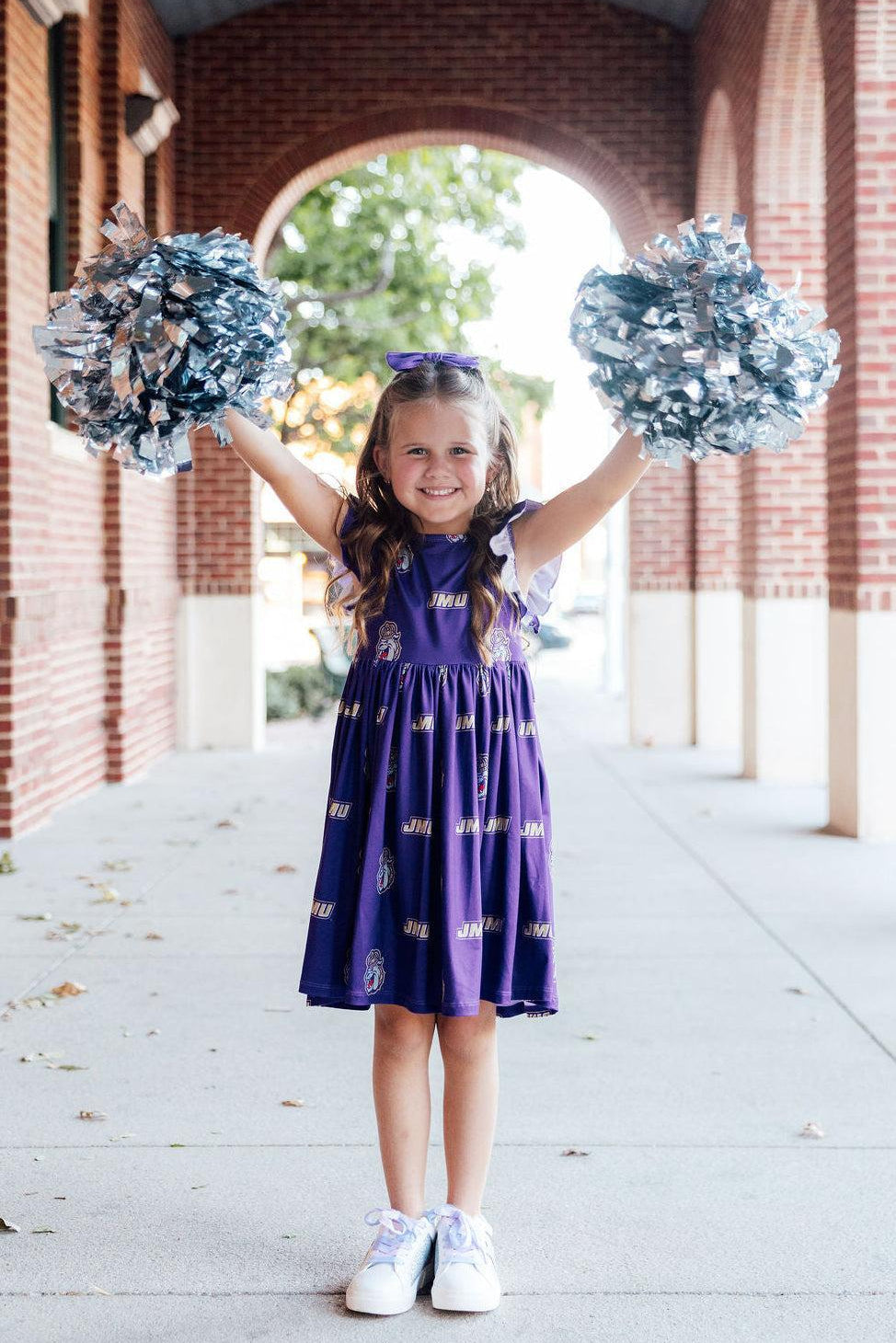 Mila & Rose ® JMU Purple Duke Dog Flutter Twirl  Dress — detail close-up