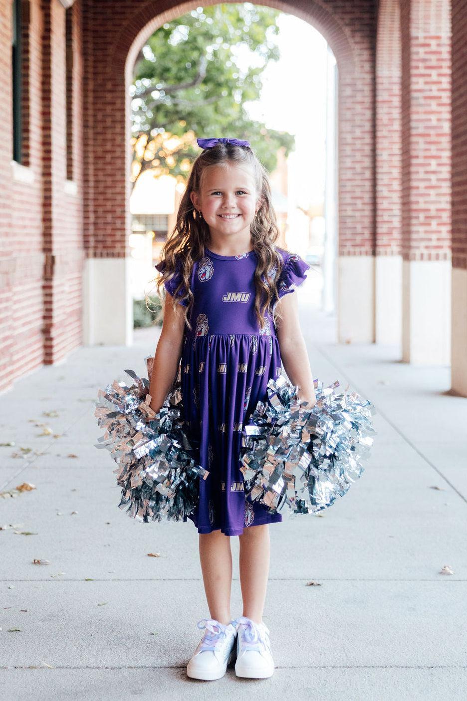 Mila & Rose ® JMU Purple Duke Dog Flutter Twirl  Dress — lifestyle context