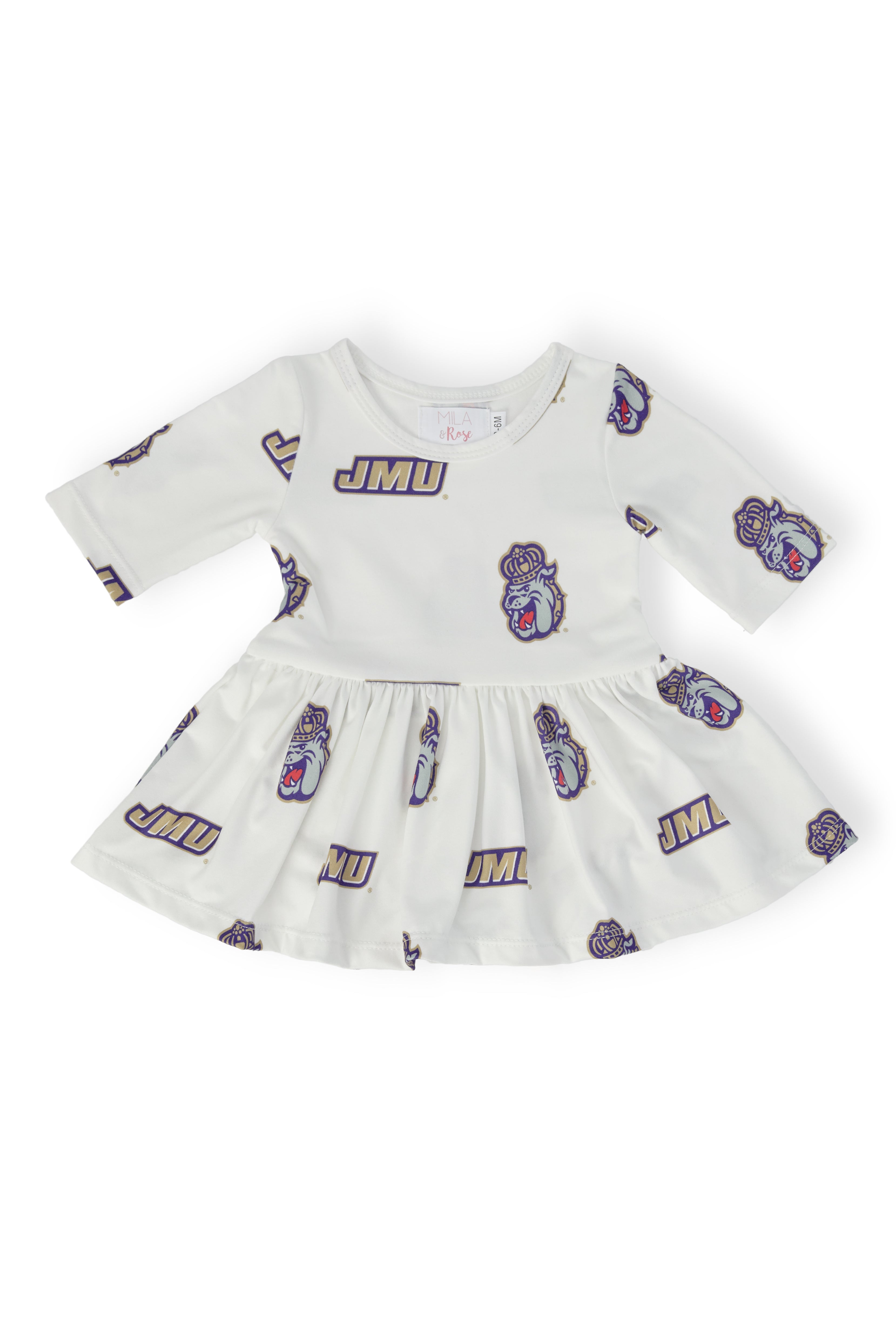Mila & Rose ® JMU White Duke Dog 3/4 Sleeve Twirl Bodysuit — main product shot