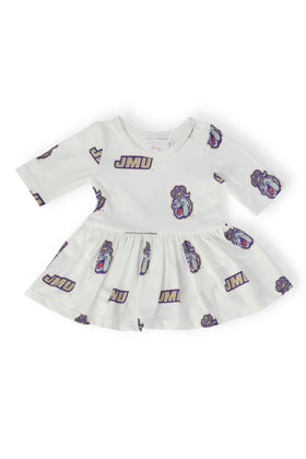 JMU White Duke Dog 3/4 Sleeve Twirl Bodysuit