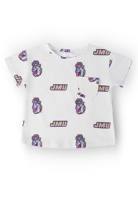 JMU White Duke Dog Ruffle Pocket Tee