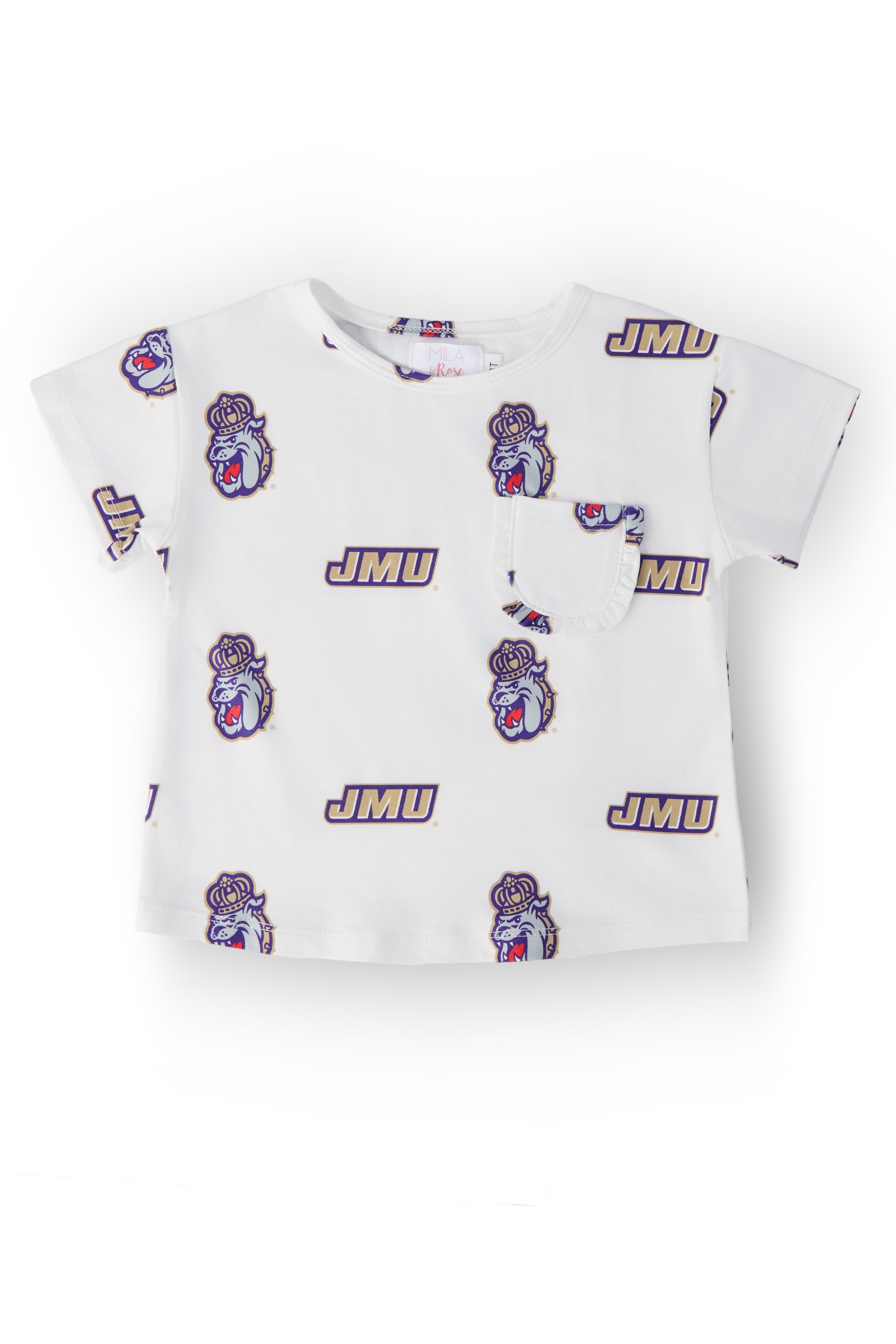 Mila & Rose ® JMU White Duke Dog Ruffle Pocket Tee — main product shot