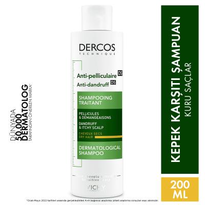 Vichy Dercos Anti-Dandruff Shampoo for Dry Hair - Salicylic Acid, Paraben-Free - Soothes Itching Scalp & Eliminates Flakes