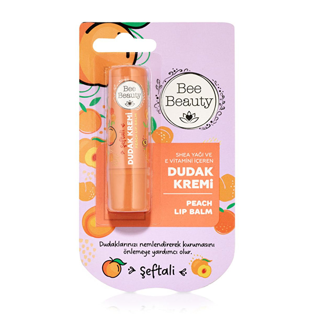 Bee Beauty Moisturizing Peach Lip Balm with Shea Butter & Vitamin E - Hydrating Lip Care for Dry Lips