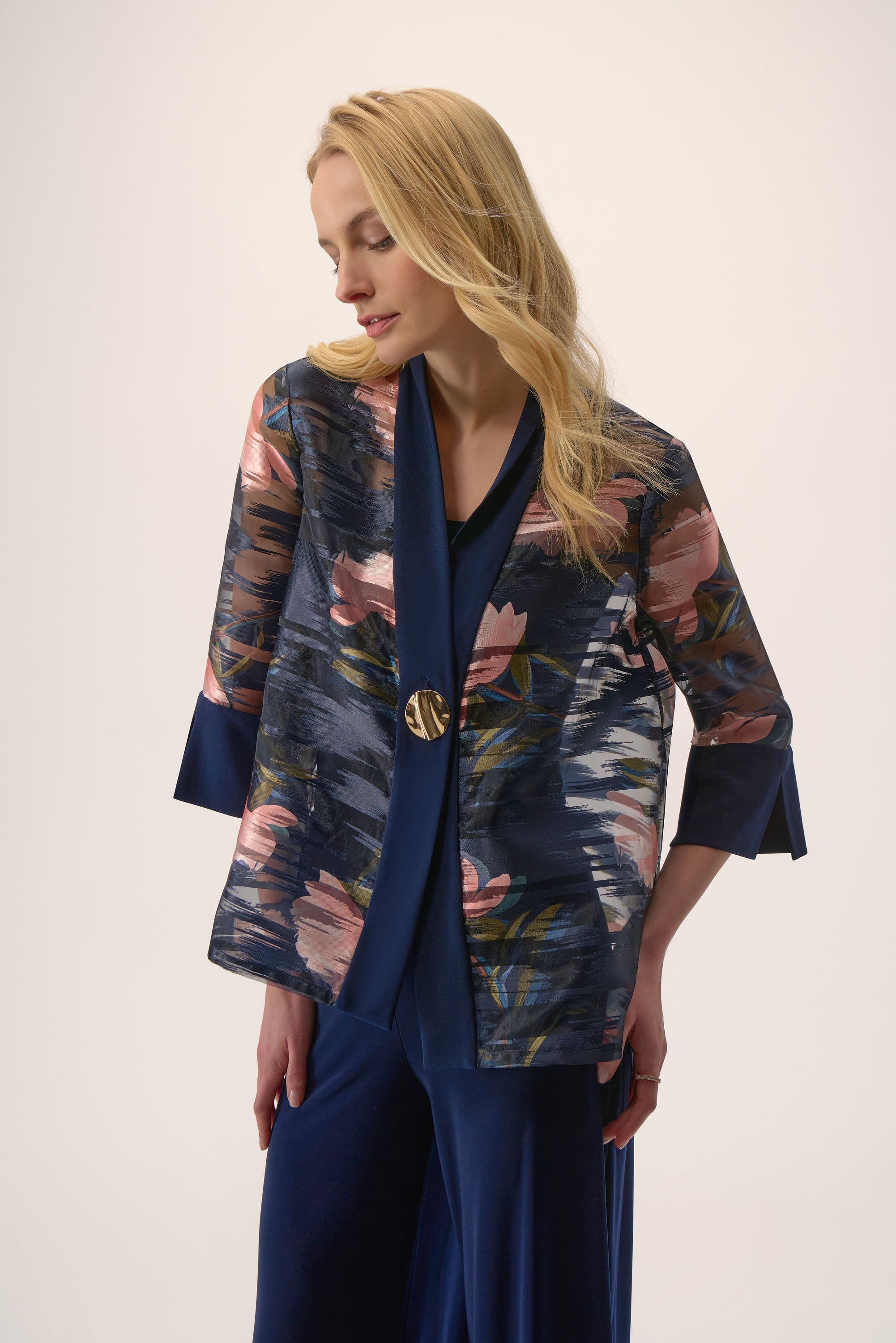 KADOU BOUTIQUE Signature | Jacquard Organza Floral Print Swing Jacket-254729-3316 — main product shot