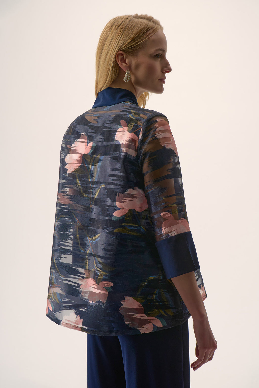 KADOU BOUTIQUE Signature | Jacquard Organza Floral Print Swing Jacket-254729-3316 — side view
