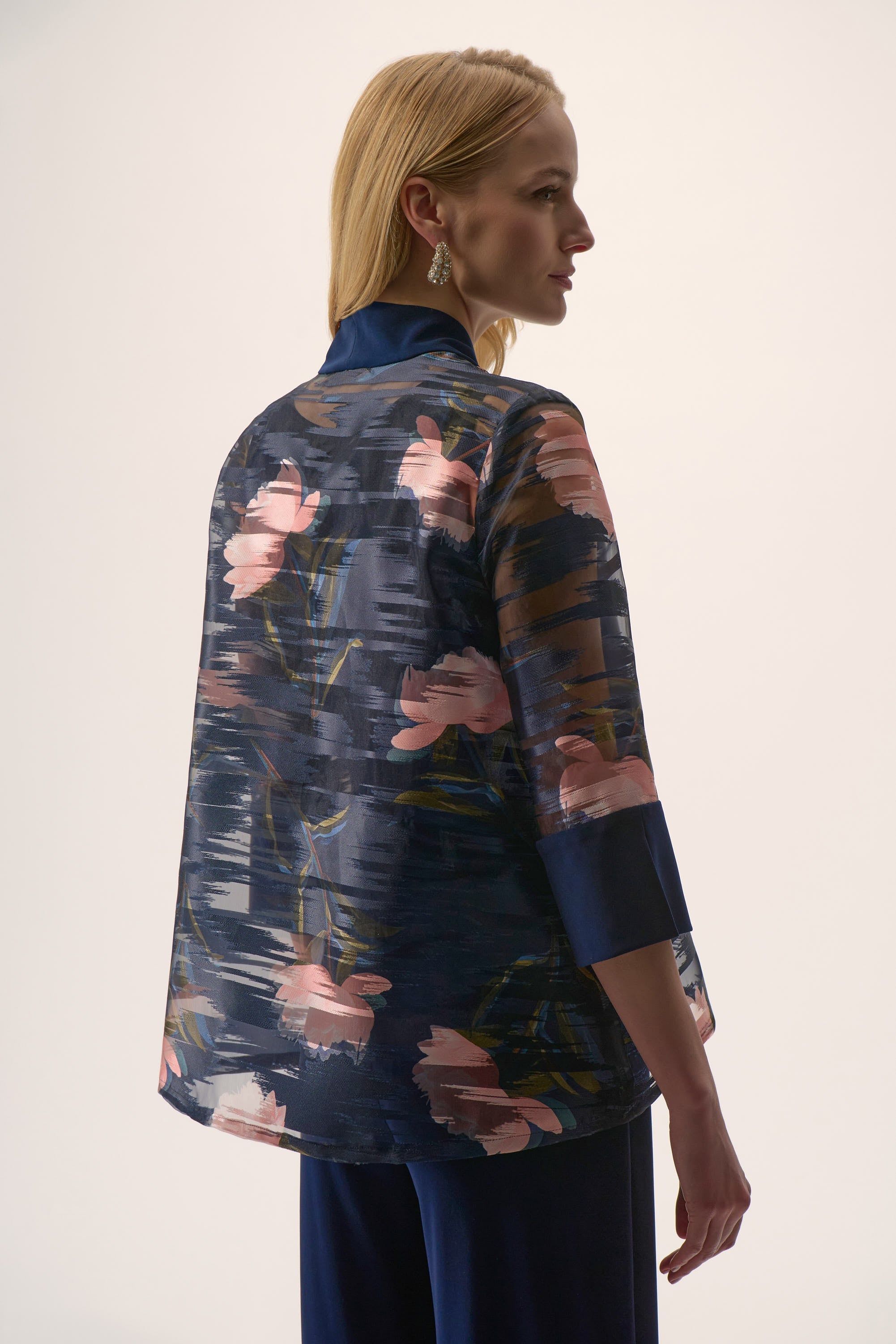KADOU BOUTIQUE Signature | Jacquard Organza Floral Print Swing Jacket-254729-3316 — side view