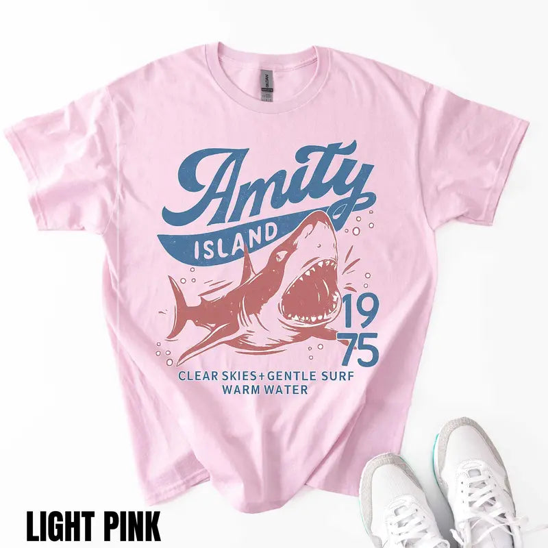 Jaws Amity Island 1975 T-Shirt – Retro Movie Inspired Graphic Tee, Remastered Heavy Cotton Film Buff Top, Soft Lived-In Vintage Summer Beach Shirt, Made in USA